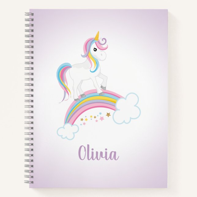 Purple Magical Rainbow Unicorn Personalised Notebook (Front)