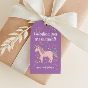 Purple Magical Unicorn Kids Classroom Valentine Gift Tags