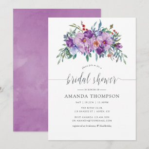 Purple Magnolia and Roses watercolor Bridal Shower Invitation