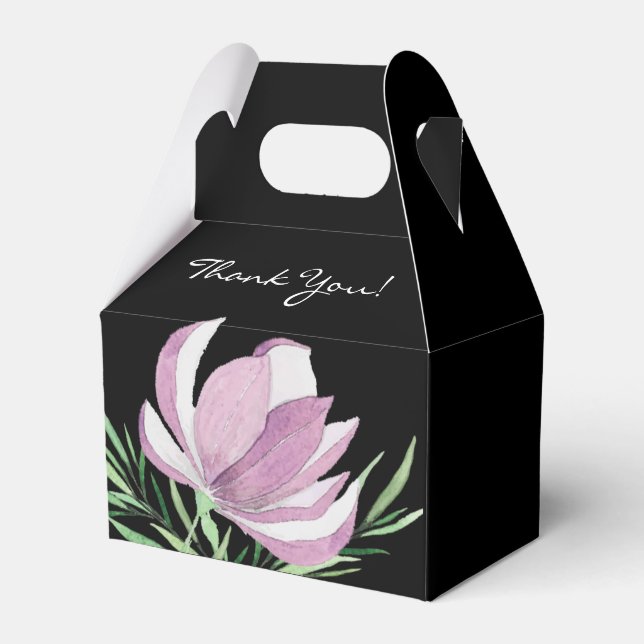 Purple Magnolia Floral Watercolor Botanical Favour Box (Front Side)