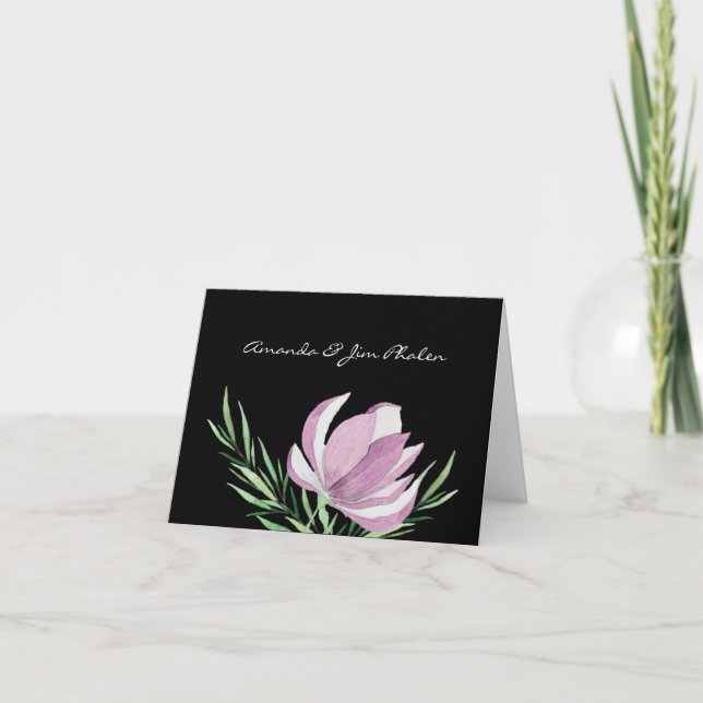 Purple Magnolia Floral Watercolor Thank You Card (Front)