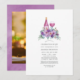 Purple Magnolia & Roses Wine Celebration of Life Invitation