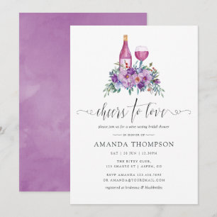 Purple Magnolia & Roses Wine Tasting Bridal Shower Invitation