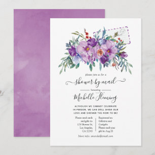 Purple Magnolias and Roses Baby Shower by Mail Invitation
