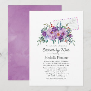 Purple Magnolias and Roses Bridal Shower by Mail Invitation