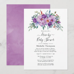 Purple Magnolias and Roses Drive By Shower Invitation