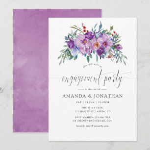 Purple Magnolias and Roses Engagement Party Invitation