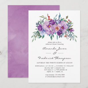 Purple Magnolias and Roses Rehearsal Dinner Invitation