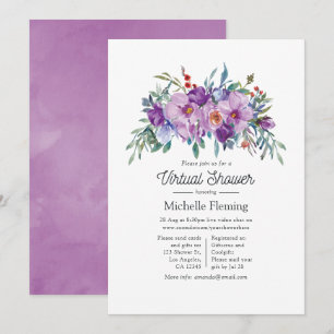Purple Magnolias and Roses Virtual Baby Shower Invitation