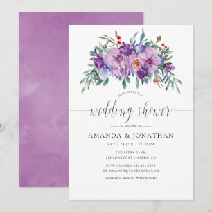 Purple Magnolias and Roses Wedding Shower Invitation