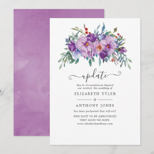 Purple Magnolias and Roses Wedding Update Invitation