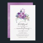 Purple Magnolias & Roses Watercolor Bat Mitzvah Invitation<br><div class="desc">Purple floral bat mitzvah invitation with elegant handwriting typography customisable to your event specifics.</div>