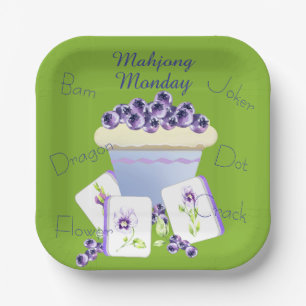 Purple Mahjong Tiles and Blueberry Cupcake  Paper Plate
