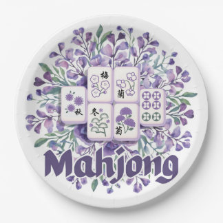 Purple Mahjong Tiles Paper Plate