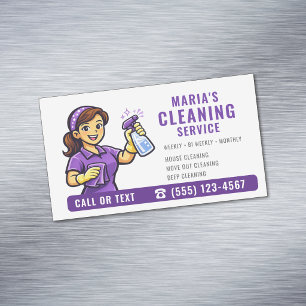 Purple Maid House Cleaning Service Magnetic Business Card