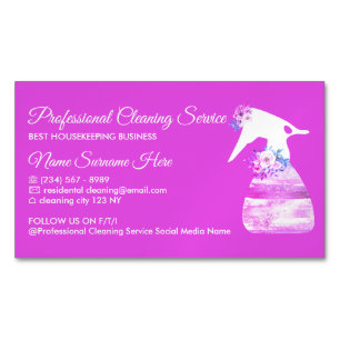 Purple Maid Spray Flower Cleaning Magnetic Business Card