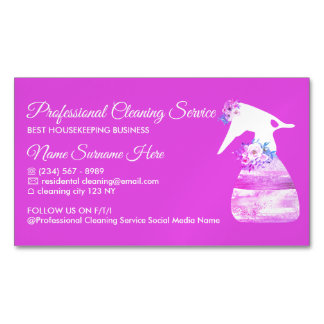 Purple Maid Spray Flower Cleaning Magnetic Business Card