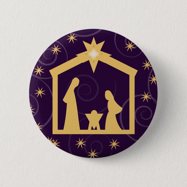 Purple Majesty Christmas Nativity Scene 6 Cm Round Badge (Front)