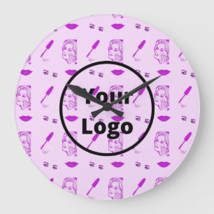 Purple makeup artist business pattern large clock