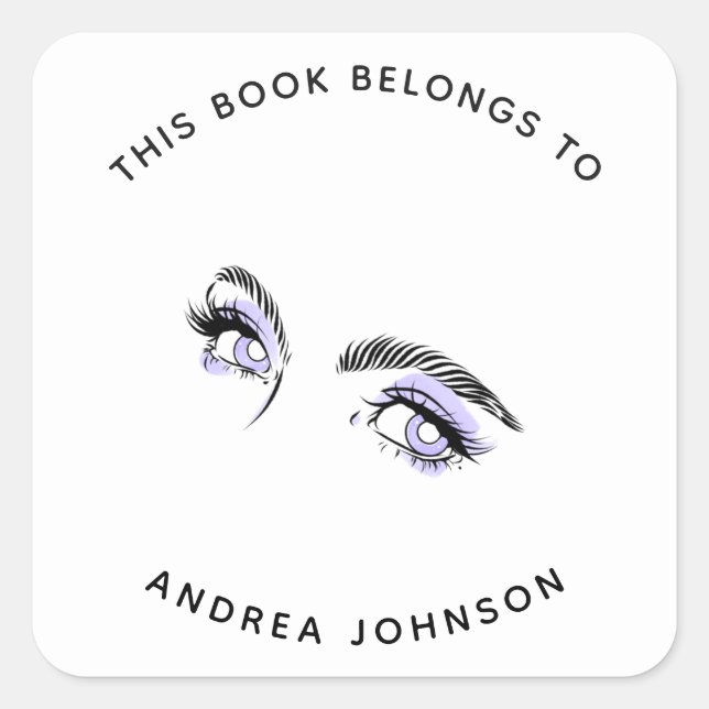 Purple Makeup Pretty Eyes Girly Beauty Bookplate Square Sticker (Front)