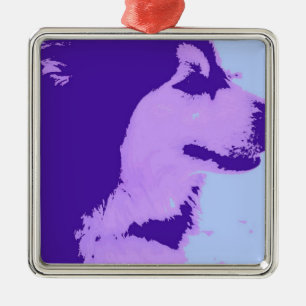 Purple Malamute Pop Art Metal Tree Decoration
