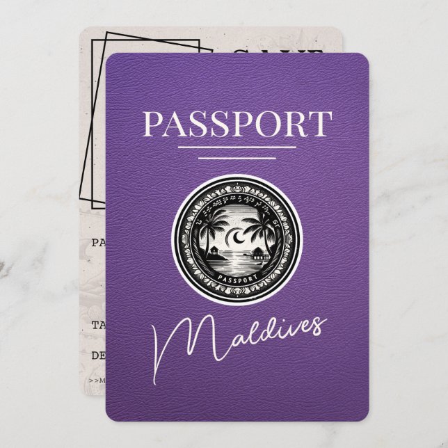 Purple Maldives Passport Save The Date (Front/Back)