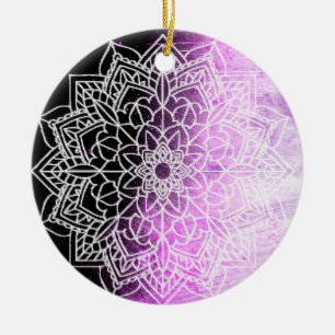 Purple Mandala Abstract Beautiful Christmas Ceramic Tree Decoration