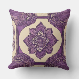 Purple mandala and floral patterns AI art Cushion