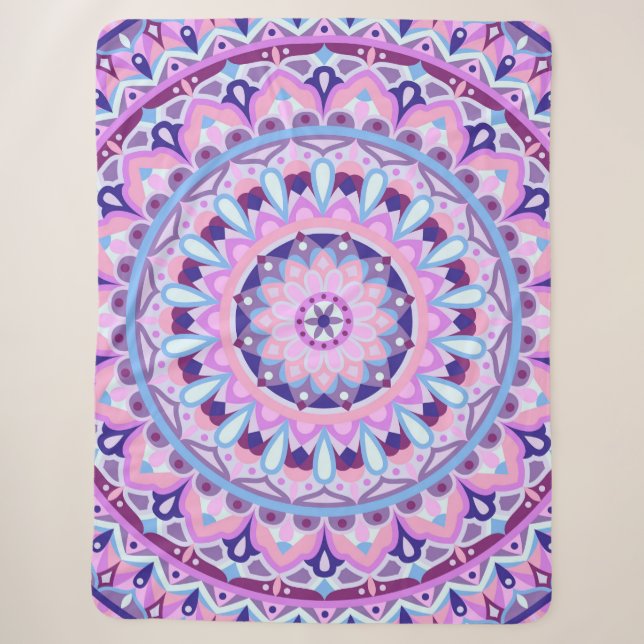 Purple Mandala Boho Cosy Geometric Pattern Hygge Sherpa Blanket (Front)