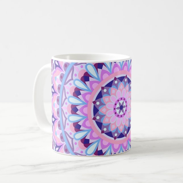 Purple Mandala Boho Geometric Pattern Cosy Coffee Mug (Front Left)