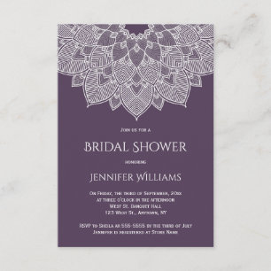 Purple mandala bridal shower invitations