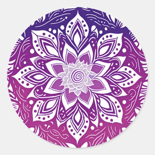 Purple Mandala Flower Classic Round Sticker (Front)