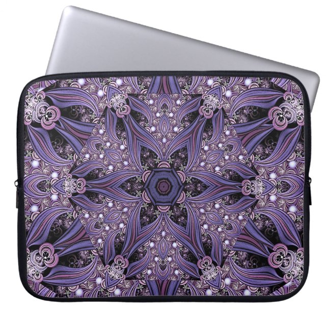 Purple Mandala Geometric Floral Psychedelic Trippy Laptop Sleeve (Front)