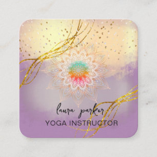 Purple Mandala Gold Meditation Holistic Elegant Square Business Card