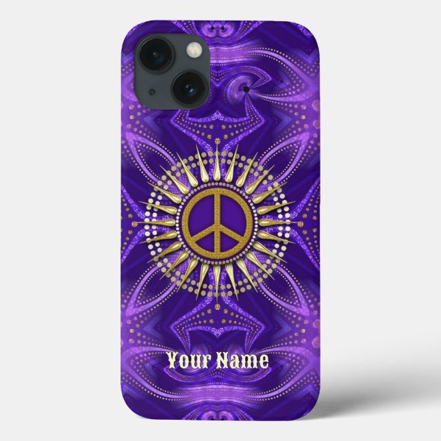 Purple Mandala Gold Sunshine PeaceSymbol Case-Mate iPhone Case (Back)