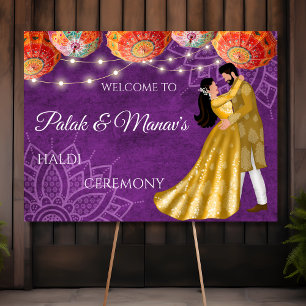 Purple mandala Haldi ceremony welcome sign