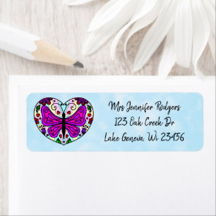 Purple Mandala Heart with Butterfly 