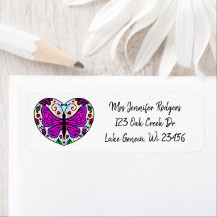 Purple Mandala Heart with Butterfly