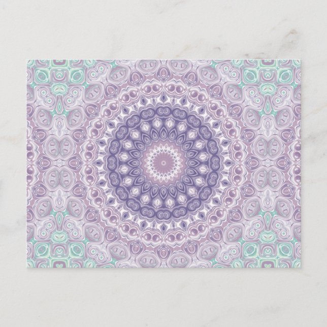 Purple Mandala in Lavender and Sea Green Postcard (Front)