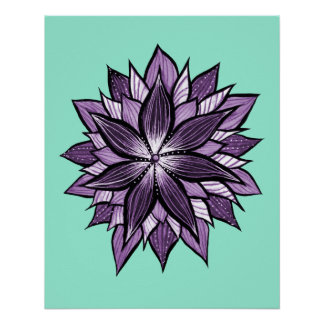 Purple Mandala Like Ink Drawn Abstract Flower Poster