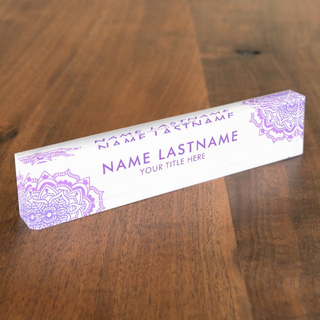 Purple Mandala Ornament on White Title Nameplate (Side)