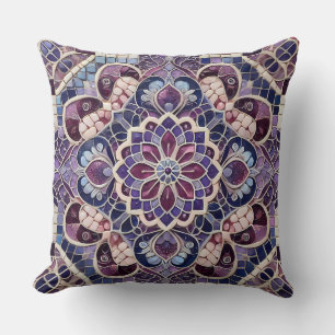 Purple Mandala Pattern: Tranquil Mosaic Art Cushion