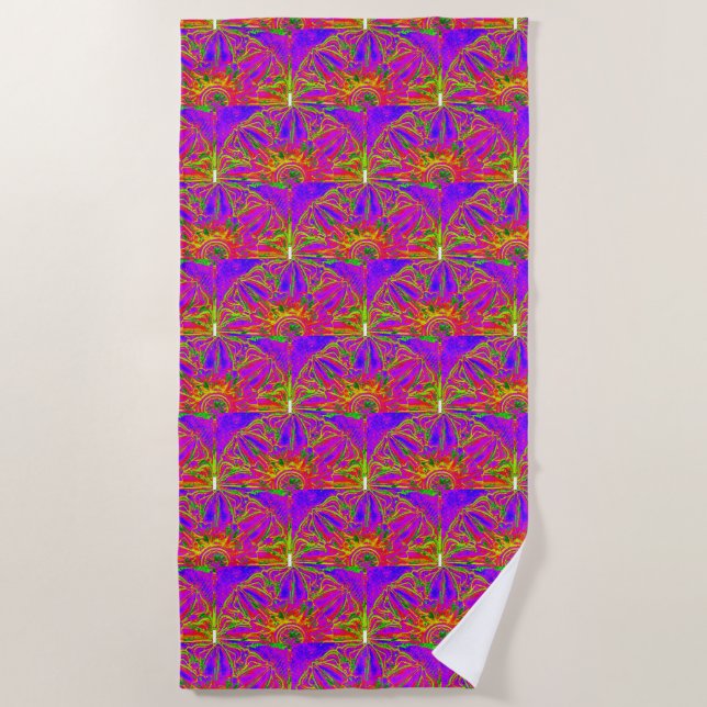 purple mandala pattern yellow beach towel (Front)