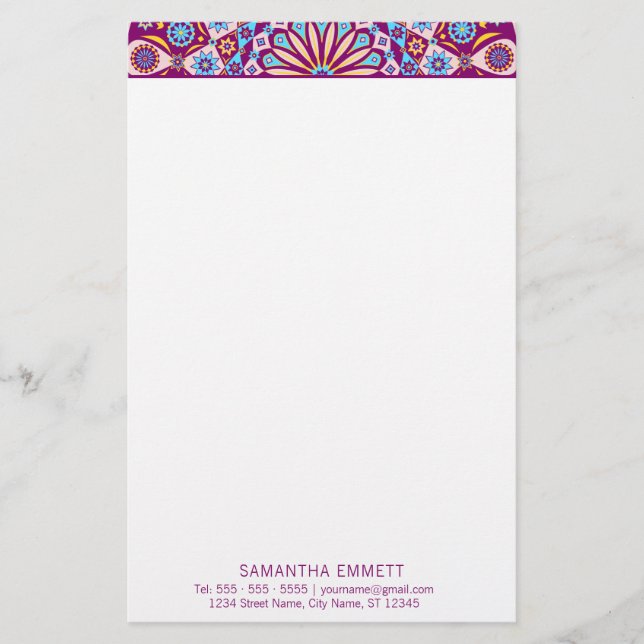 Purple Mandala Professional Modern Stationery (Front)