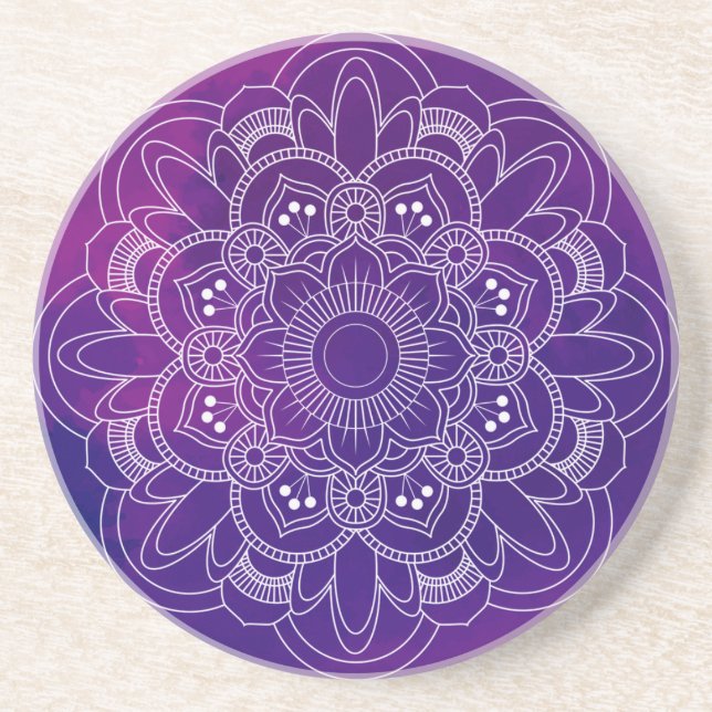 Purple Mandala Sandstone Coaster (Front)