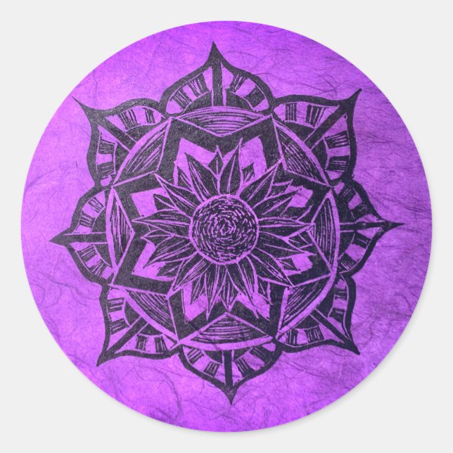 Purple Mandala Spiritual Round Sticker (Front)