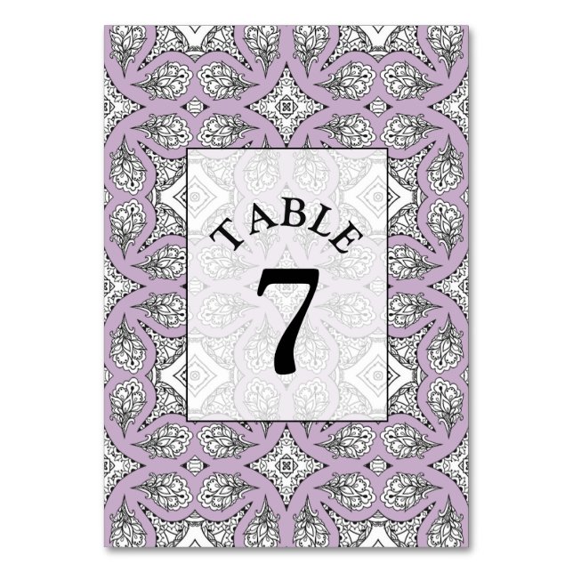 Purple Mandala Wedding Table Number Card (Front)