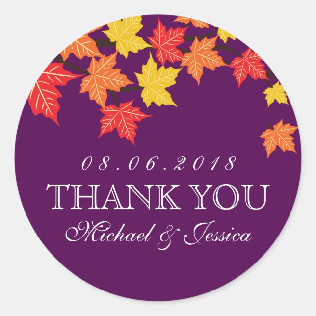 Purple Maple Leaf Fall Autumn Wedding Sticker (Front)