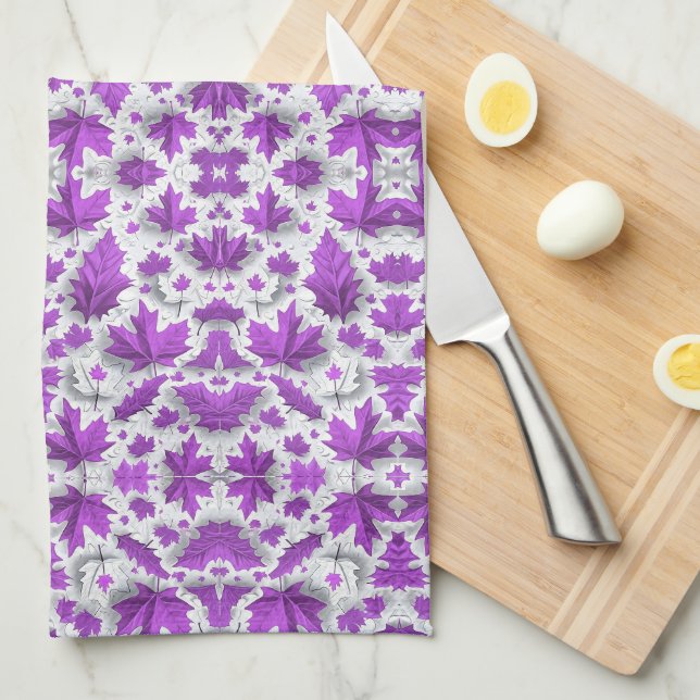 Purple Maple Leaves Blanket Tea Towel (Quarter Fold)