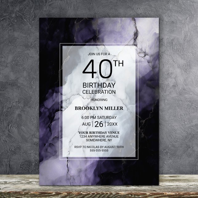 Purple Marble 40th Birthday Party Invitation (Creator Uploaded)
